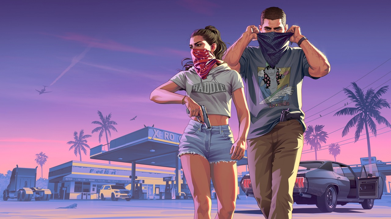 Jason and Lucia mid-robbery in official GTA 6 artwork